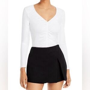 Aqua White Ruched Top Blouse Long Sleeve V-Neck Size S Small MSRP $58